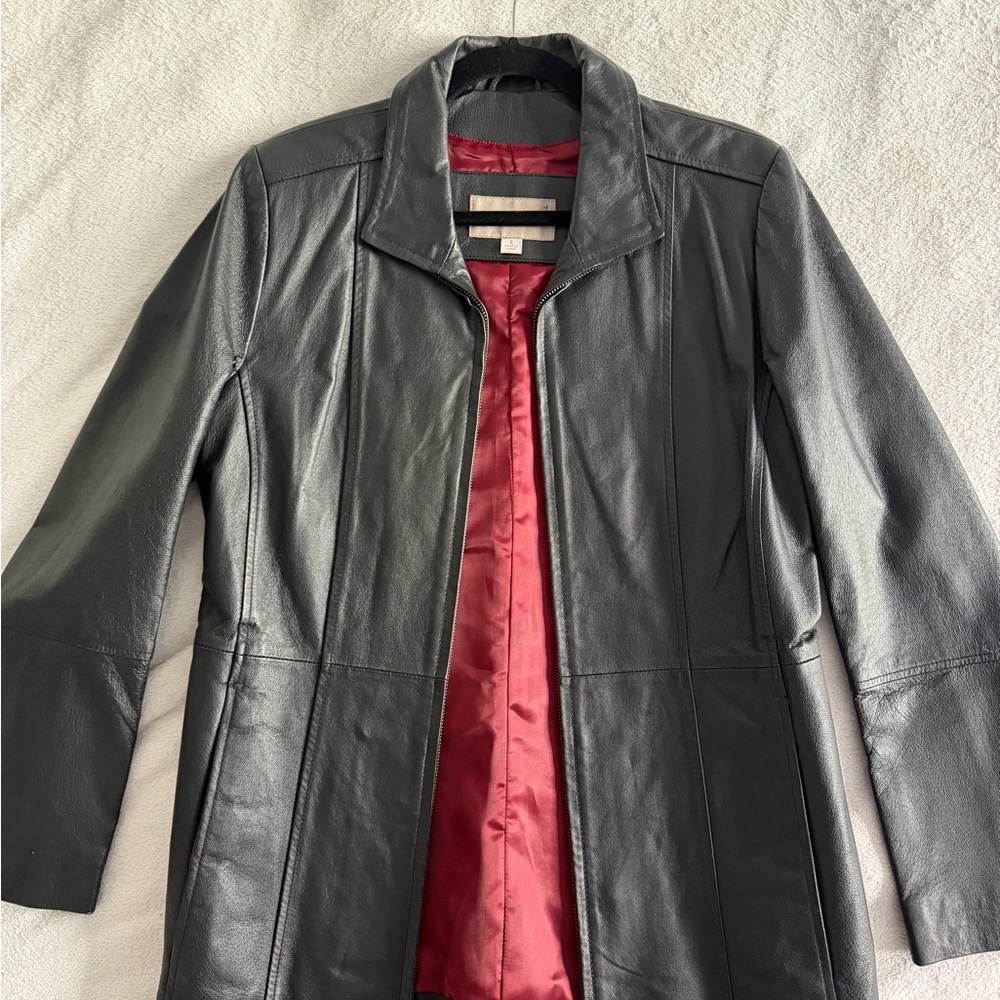 Croft & Barrow Black Leather Jacket with Red Lining